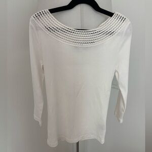 Ralph Lauren White Crochet Neck Blouse